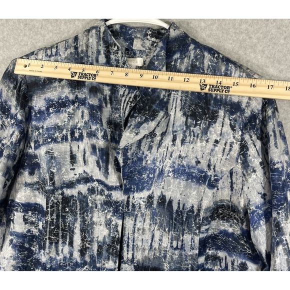 Chicos Jacket Women Sz‎ 2 US 12 Blue Silver One Hook Closure Shoulder Pads Lined - Picture 6 of 11